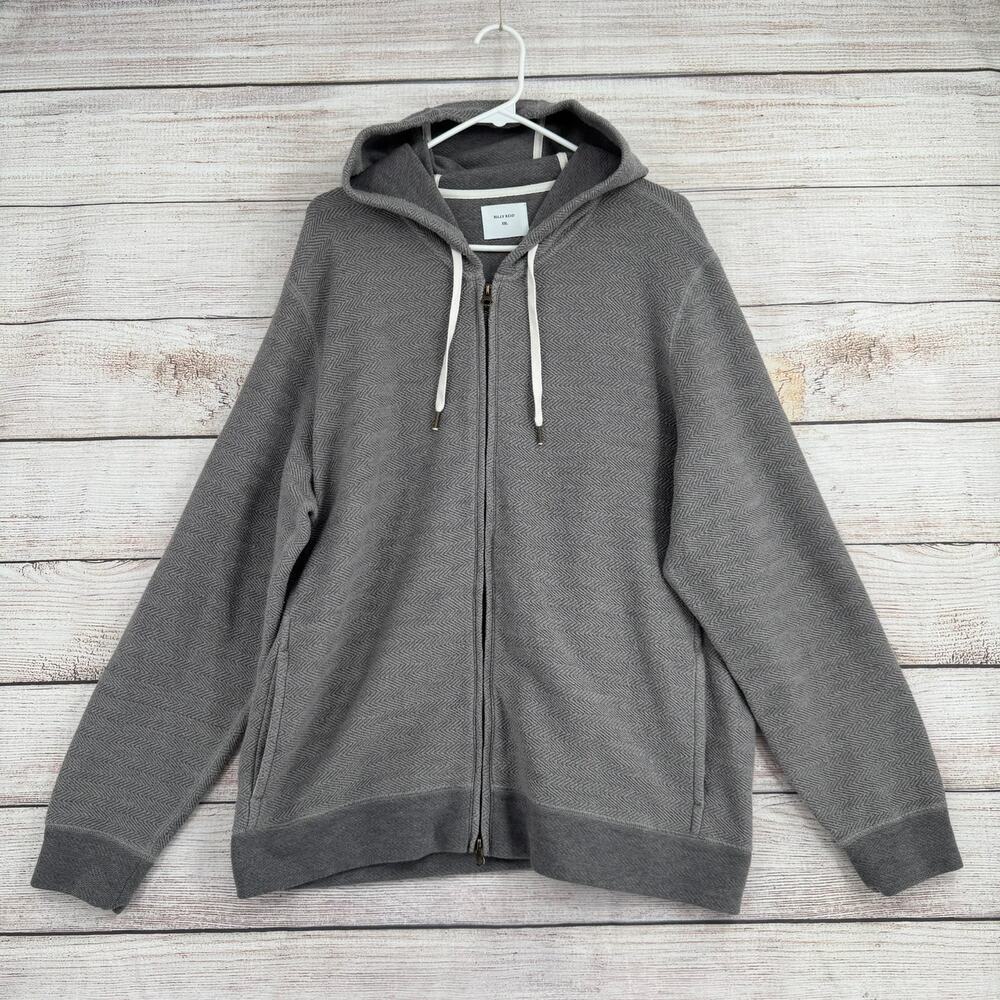 Billy Reid Full‎ Zip Chevron Hoodie Sweatshirt Mens XXL Gray Stretch Drawstring